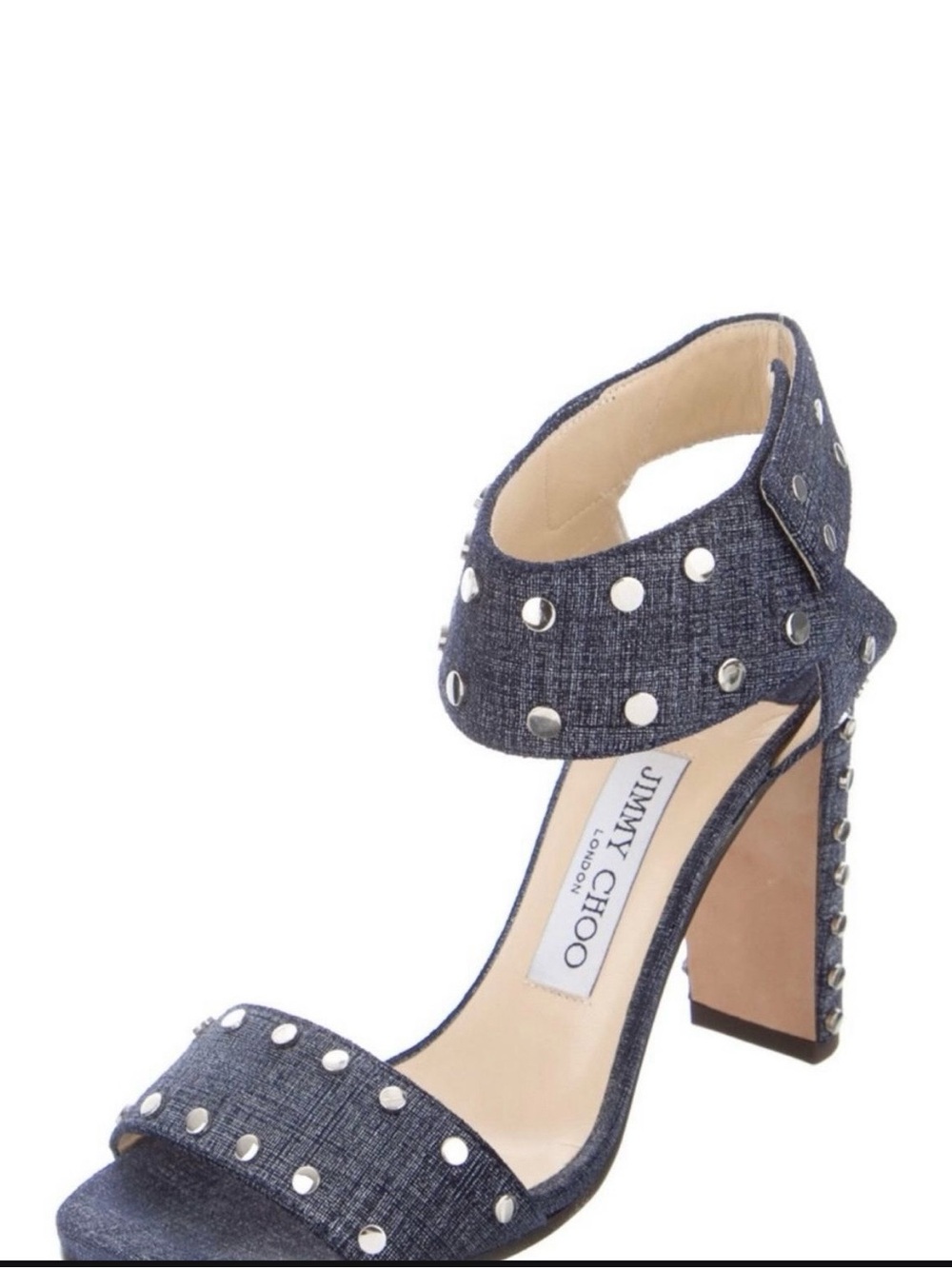 Jimmy Choo Denim Navy Studded Block Heel Sandals